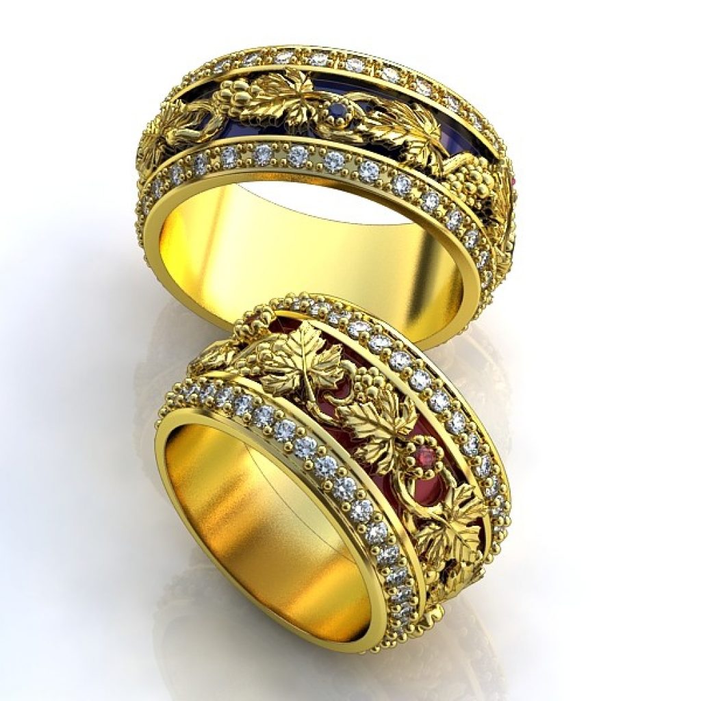 Венчальные кольца с виноградной лозой